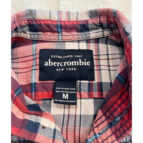 Abercrombie Boys Flannel Plaid Button Down Shirt M Long Sleeve Vintage Red Blue - Picture 4 of 7